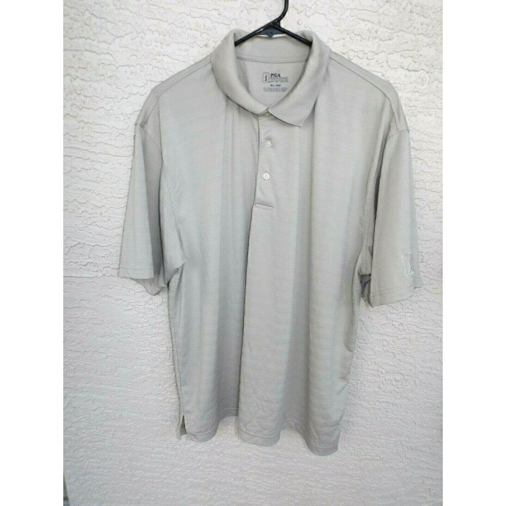 PGA Tour XL beige short sleeve golf polo shirt tone-on-tone stripe